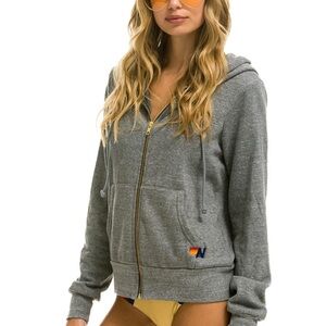 Aviator Nation Bolt Gray Zip Hoodie with Gold Zipper Medium